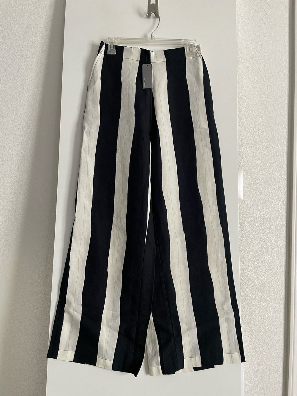 XS/S-Parfois Italy High Waist Wide Leg Linen Blend Pants Navy Ivory Stripe NWT